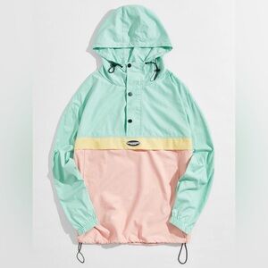 SHEIN Mint, Yellow & Pink Colorblock Hooded Windbreaker